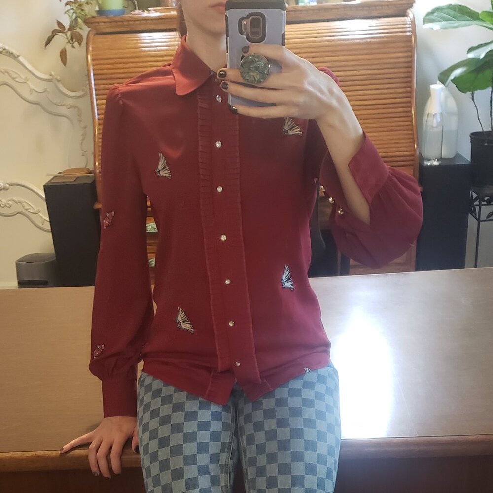 Nishe red butterfly blouse